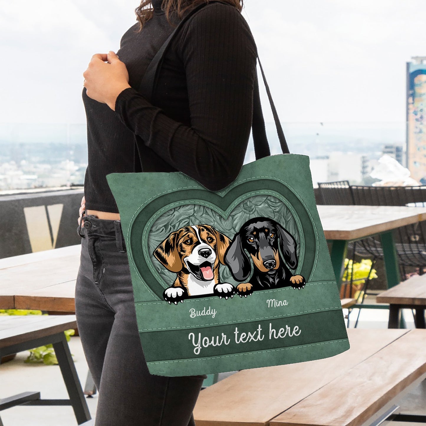 Heart Shape Colorful Dog Personalized All Over Tote Bag, Personalized Gift for Dog Lovers, Dog Dad, Dog Mom - TO150PS02