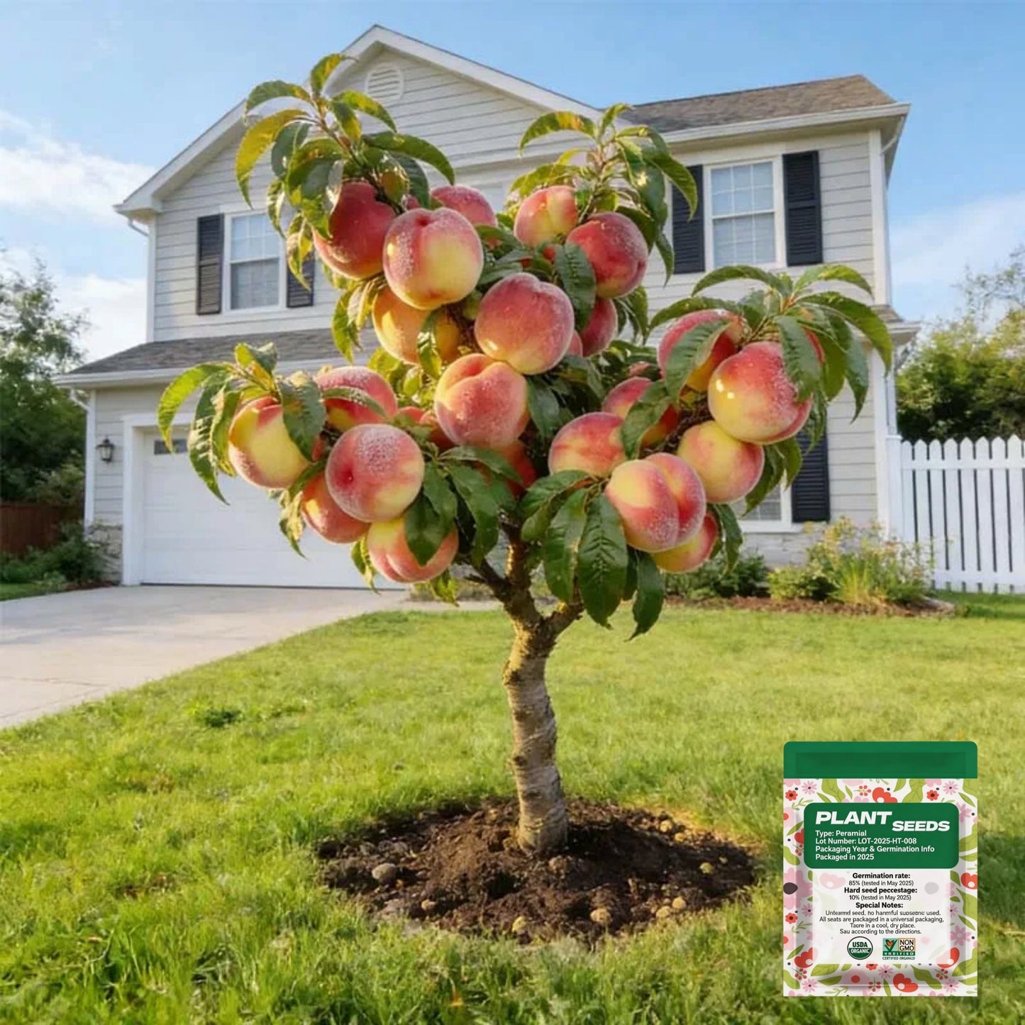 🍑 Heirloom "Honey Red" Dwarf Peach Tree Live Seeds