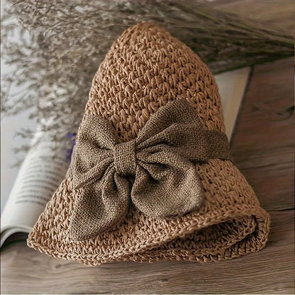 Hot Selling! 50% OFF 🔥 Handmade straw hat, foldable, sun protection, with bow.